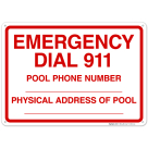 Emergency Dial 911 Sign, Pool Sign