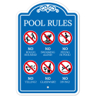 Rules No Rough Housing Yelling Peeing In Pool Diving Swimming Alone And Galssware Sign
